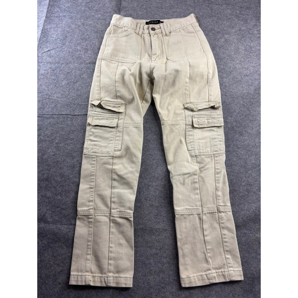 Lioness Cargo Pants Beige Cotton Denim Utility Straight Leg XS Grunge Streetwear
